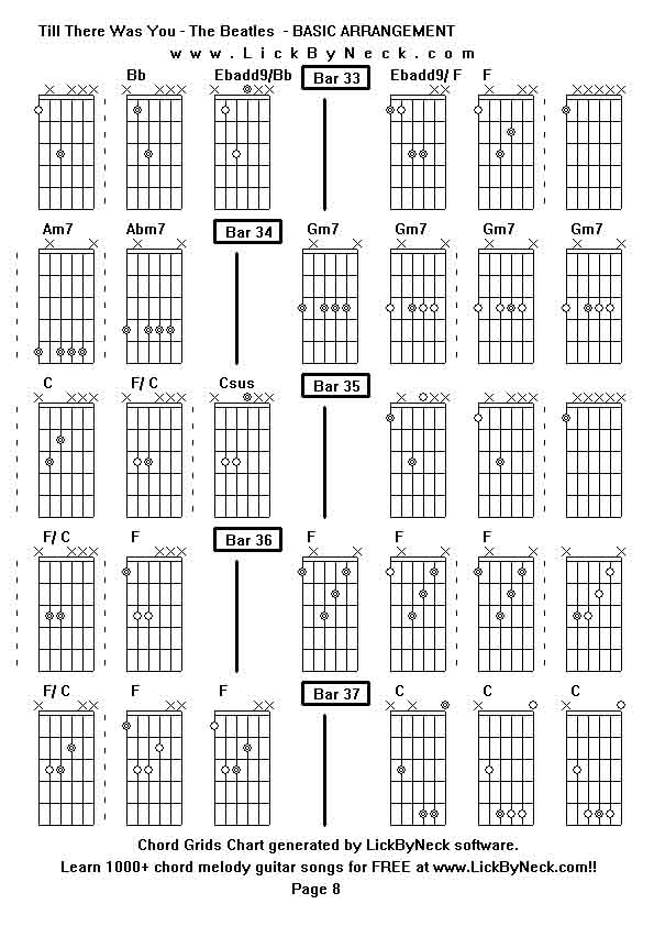 Chord Grids Chart of chord melody fingerstyle guitar song-Till There Was You - The Beatles  - BASIC ARRANGEMENT,generated by LickByNeck software.